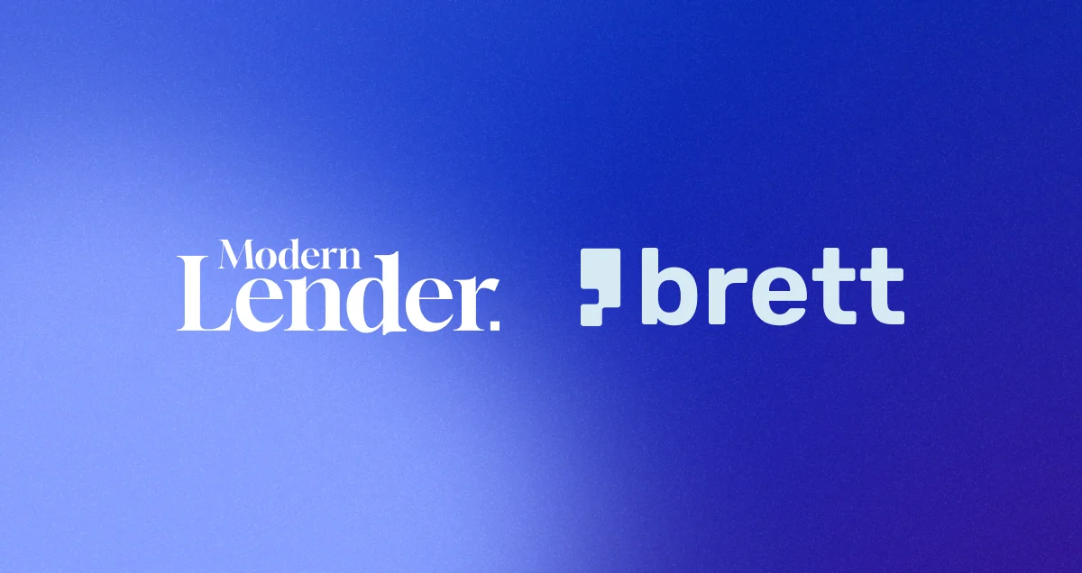Modern Lender and brett logos on a blue and violet gradient
