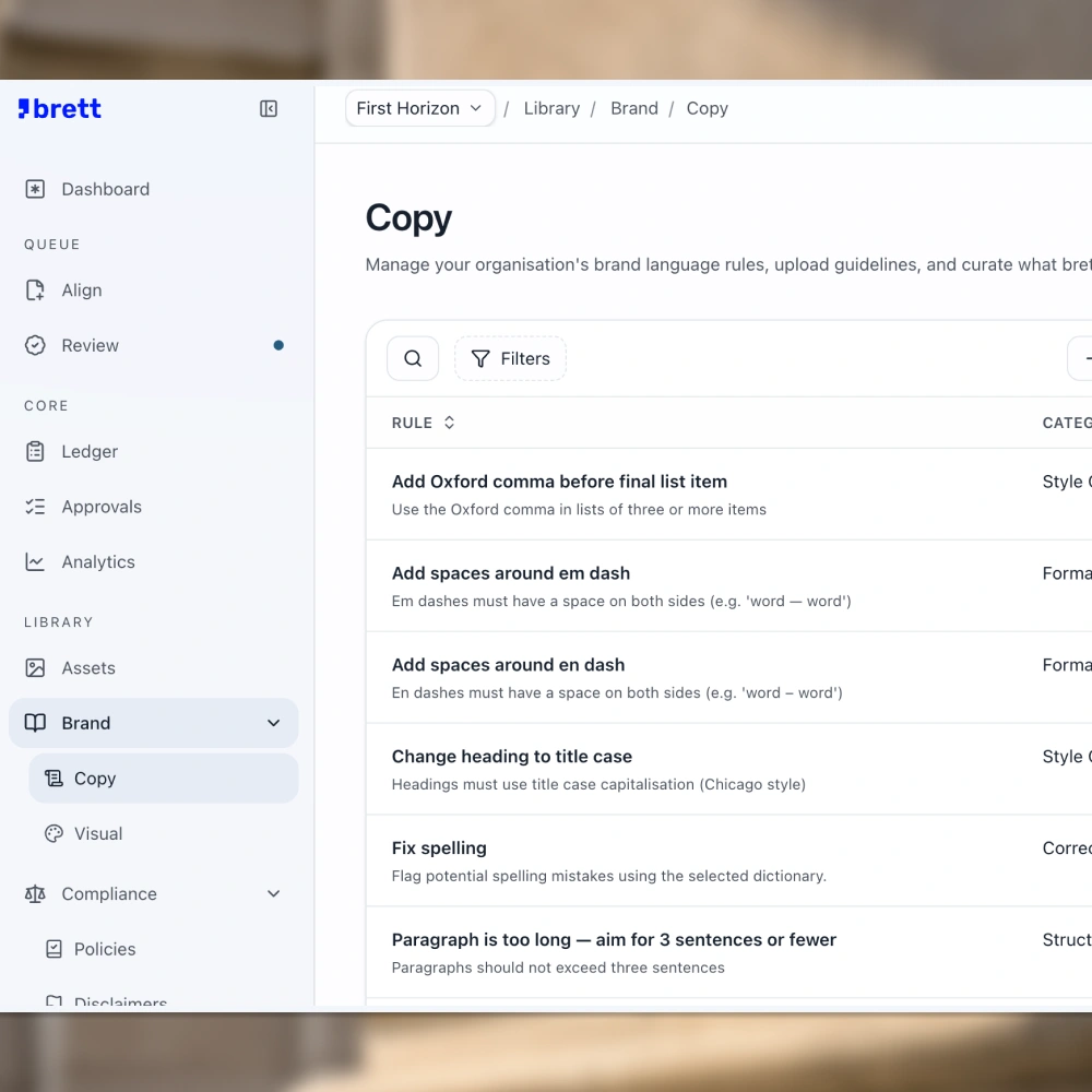 brett brand and compliance rules interface