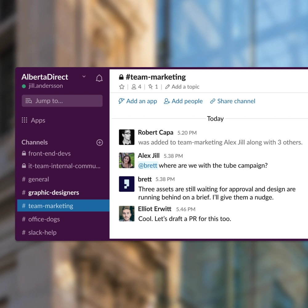 brett working alongside a team in Slack